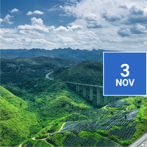solar panels in the mountain forests with a highway