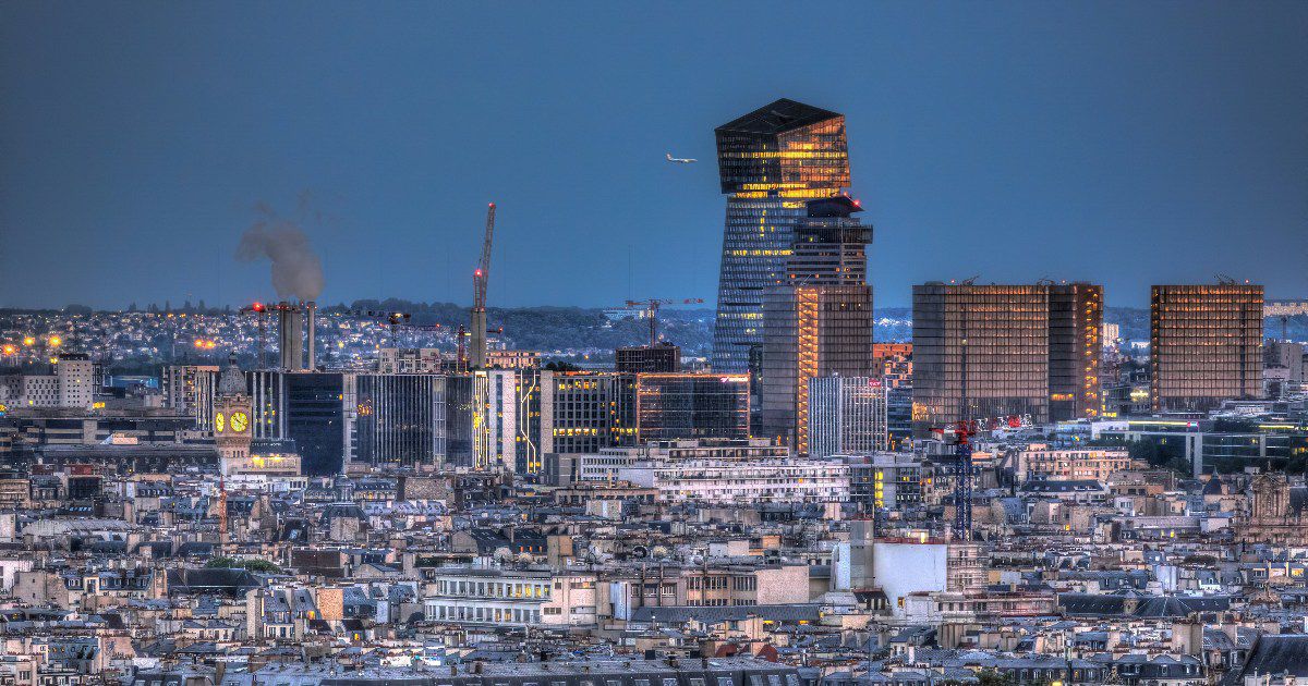 city view with high rises and pollution